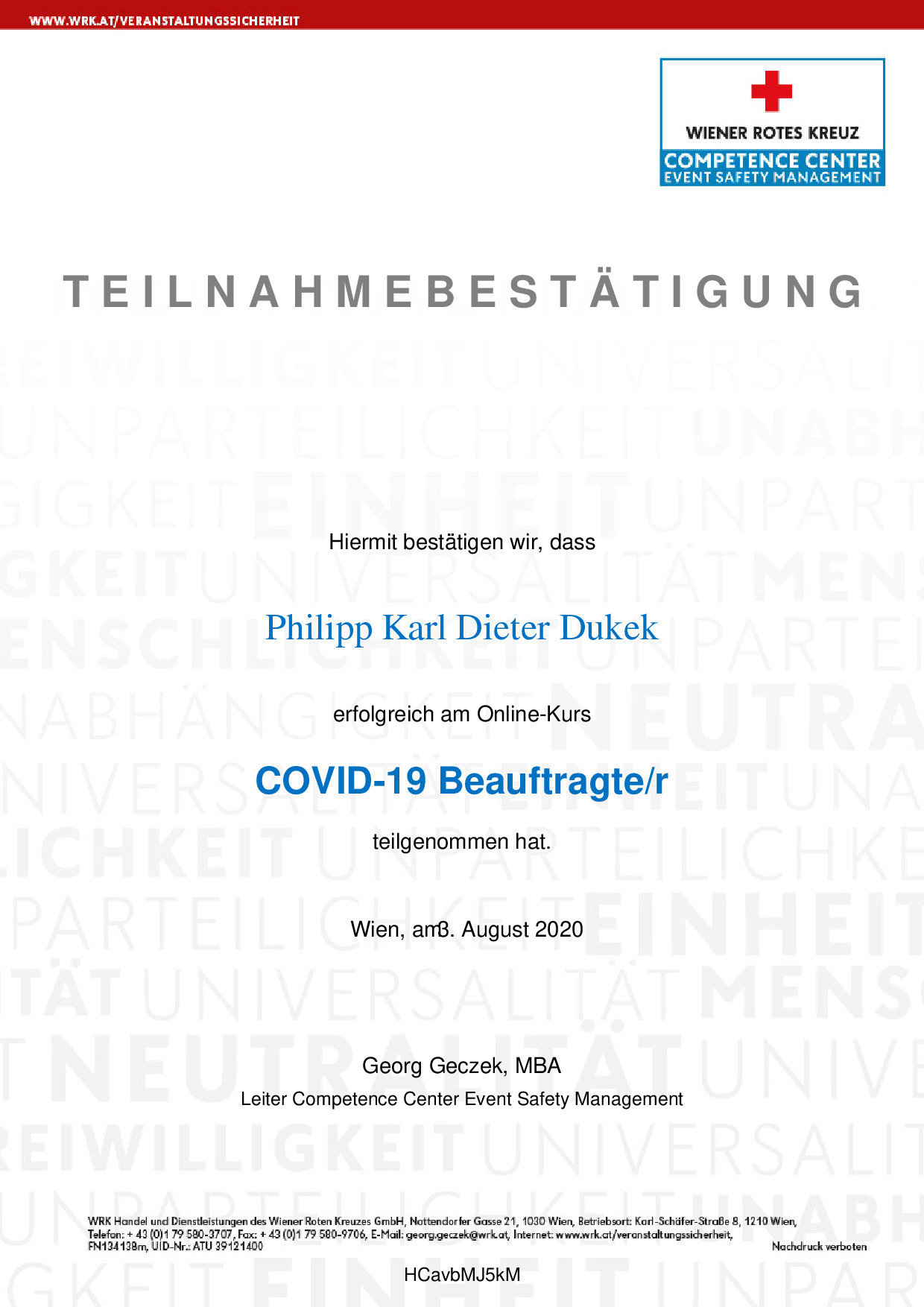 COVID 19 Beauftragter